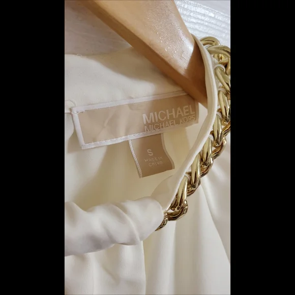 🌿Michael Kors Women's Small Ivory Chain-Neck Sleeveless Blouse - Elegant Classy - Picture 5 of 12